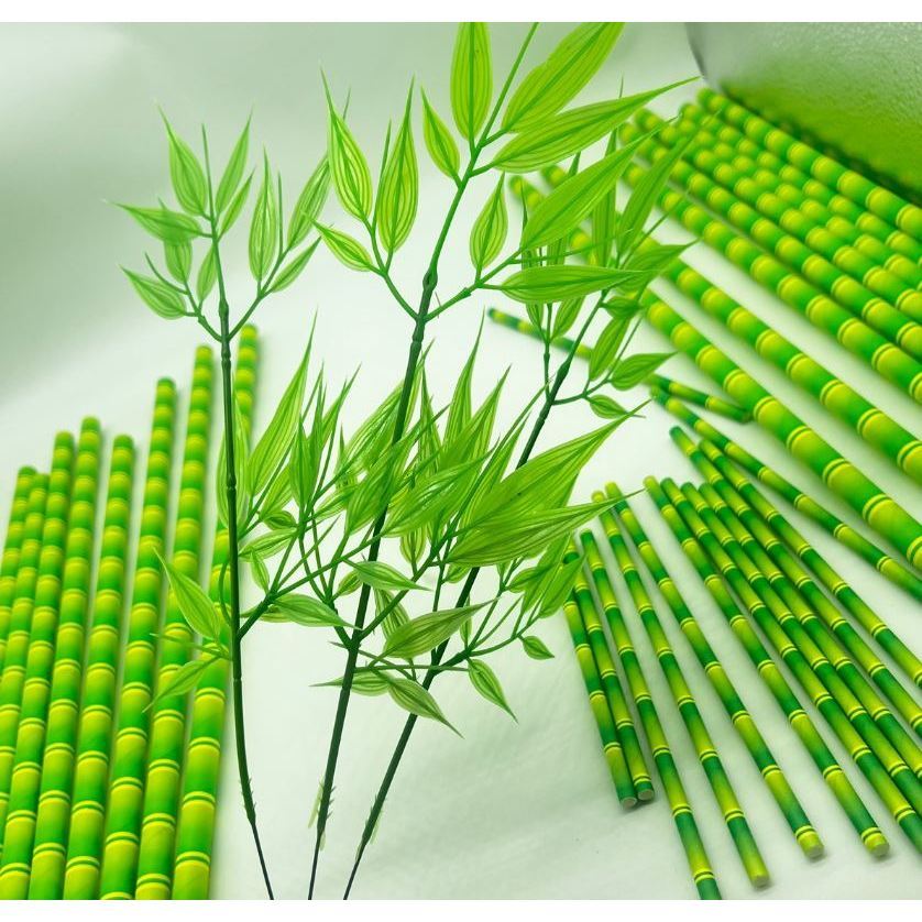 5/10pcs/lot Green Bamboo Paper Straws Happy Birthday Wedding Decorative Event Tropical Party(3252L)