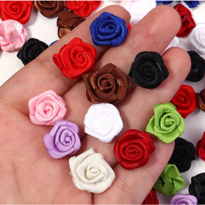 20pcs 15mm Mix Color small rose flower mini handmade satin ribbon rose head wedding scrapbooking decoration(855L) - Image 3
