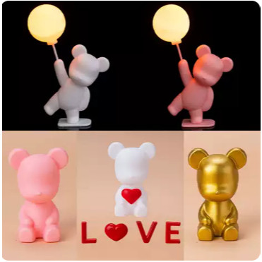 Cute Glowing Balloon Pink Gold Bear Love Cake Topper Valentine's Day Gift Baby Birthday Baking Dessert Decor(2009L)