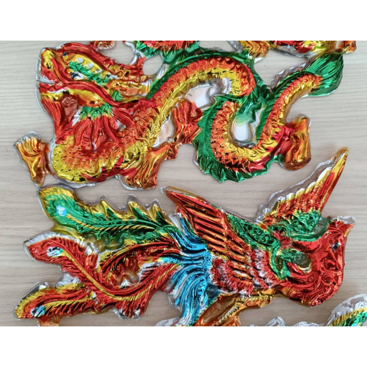 Plastic gold-plated dragon and phoenix pair, vacuum-formed colorful dragon and phoenix 塑料镀金对龙对凤 (4026L)