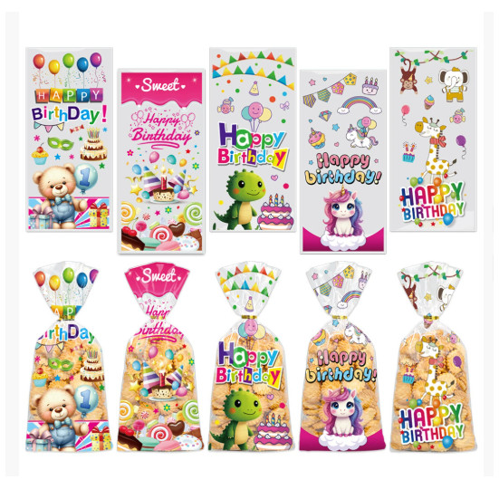 50pcs Cute candy Cellophane Bags Birthday Party Favors gift Bags for Candy Cookies treat pack bag baby girl boy (3197L) - Image 2
