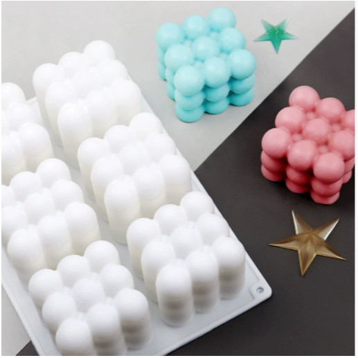 1/6Cavity 3D Bubble Cube Silicone Mold for Candles Soap Making, Bubble Cake Mold for Baking Dessert Mousse Cake(3206L) - Image 3