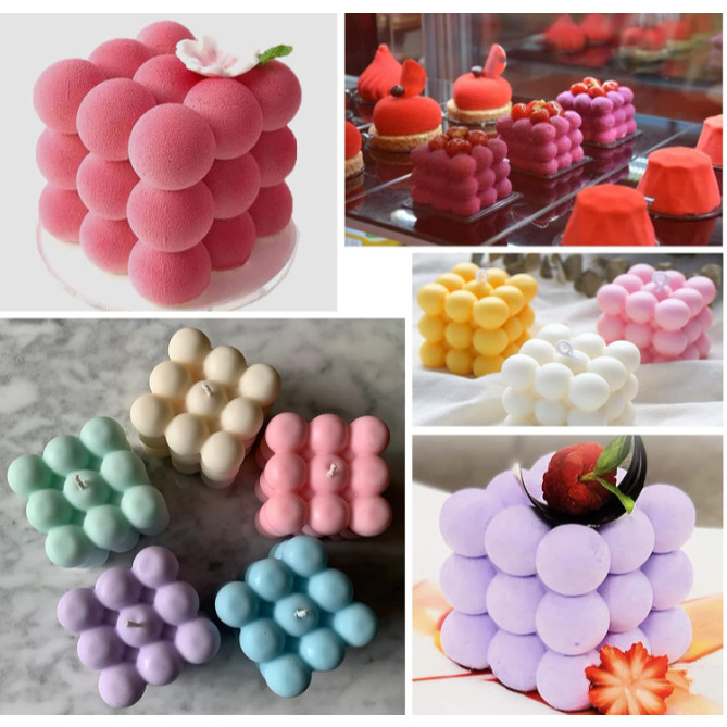 1/6Cavity 3D Bubble Cube Silicone Mold for Candles Soap Making, Bubble Cake Mold for Baking Dessert Mousse Cake(3206L) - Image 4