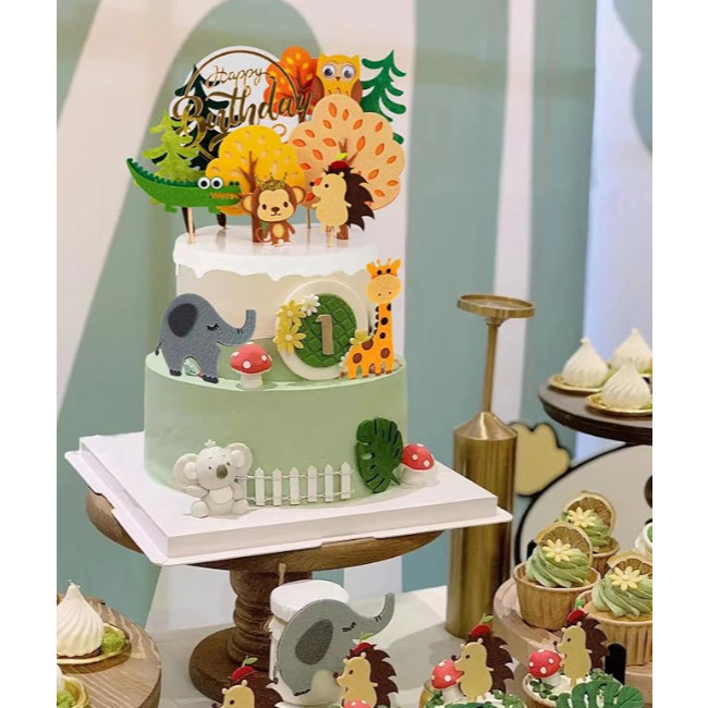 Cyuan Felt Green Trees Cake Toppers Woodland Jungle Party Happy Birthday ChildrenPartyBabyShowerBoyCakeDecoration(1145L) - Image 3