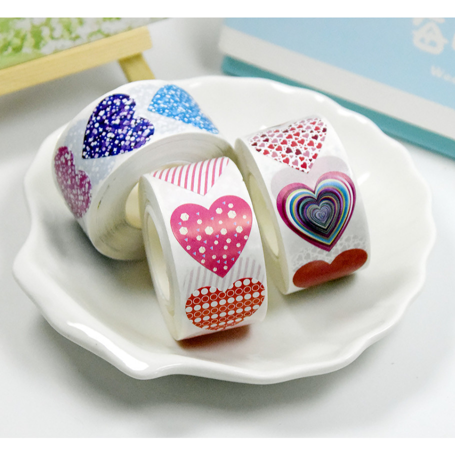 6pcs/500pcs Heart Round Shaped Label Sticker Scrapbooking Gift Packaging Seal Birthday Party Wedding Supply (1374L)