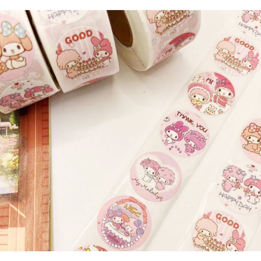 500Pcs Cartoon Sanrio Hello Kitty Melody Kuromi Cinnamoroll Sticker Rolls for Water Bottles Cup Laptop Phone(3230L)