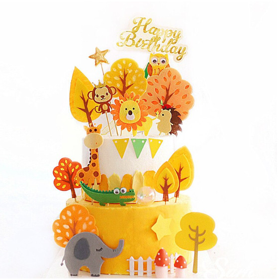 Cyuan Felt Green Trees Cake Toppers Woodland Jungle Party Happy Birthday ChildrenPartyBabyShowerBoyCakeDecoration(1145L) - Image 2
