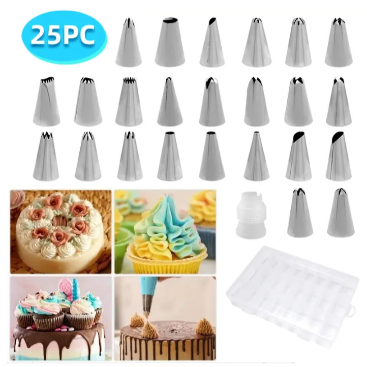 18/25pc Pastry Socket Cake Nozzles for Confectionery Professional Set Icing Cream Piping Tips Cookies Cupcake Dec(2450L)