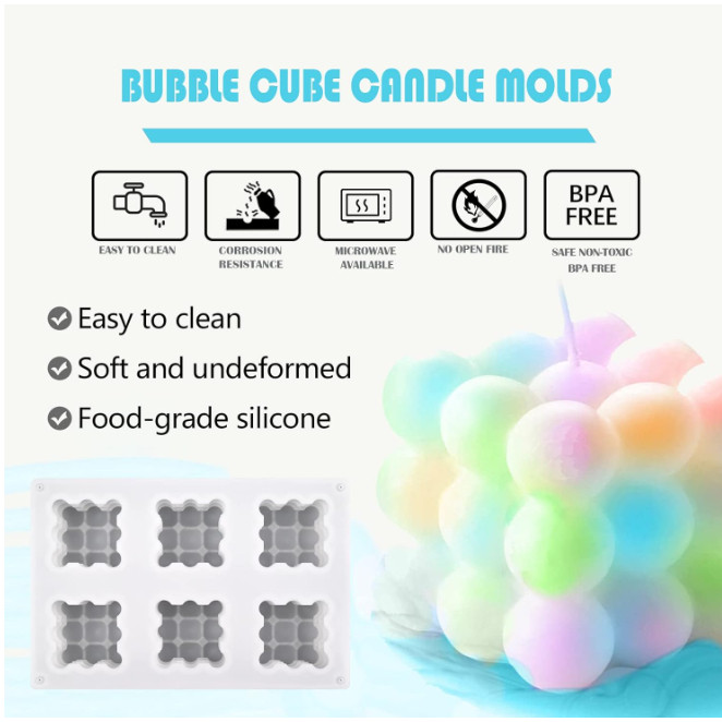 1/6Cavity 3D Bubble Cube Silicone Mold for Candles Soap Making, Bubble Cake Mold for Baking Dessert Mousse Cake(3206L) - Image 5