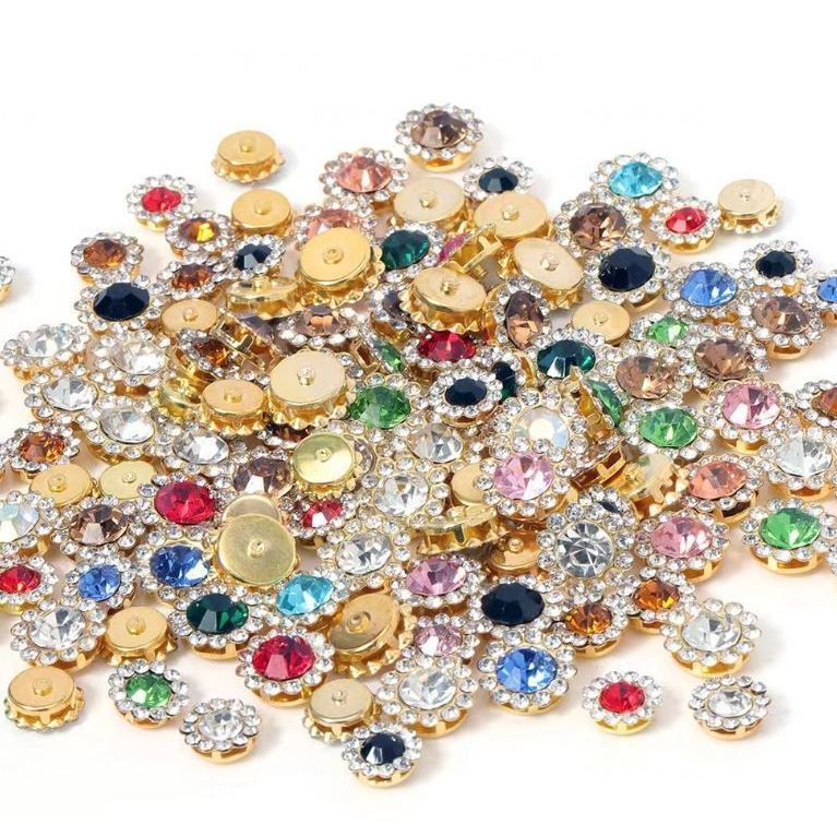 5pcs 10mm Flower Rhinestones Beads Jewelry Making Silver Gold Claw Flatback Crystal Cabochon Sew On Hair Clip (3241L)