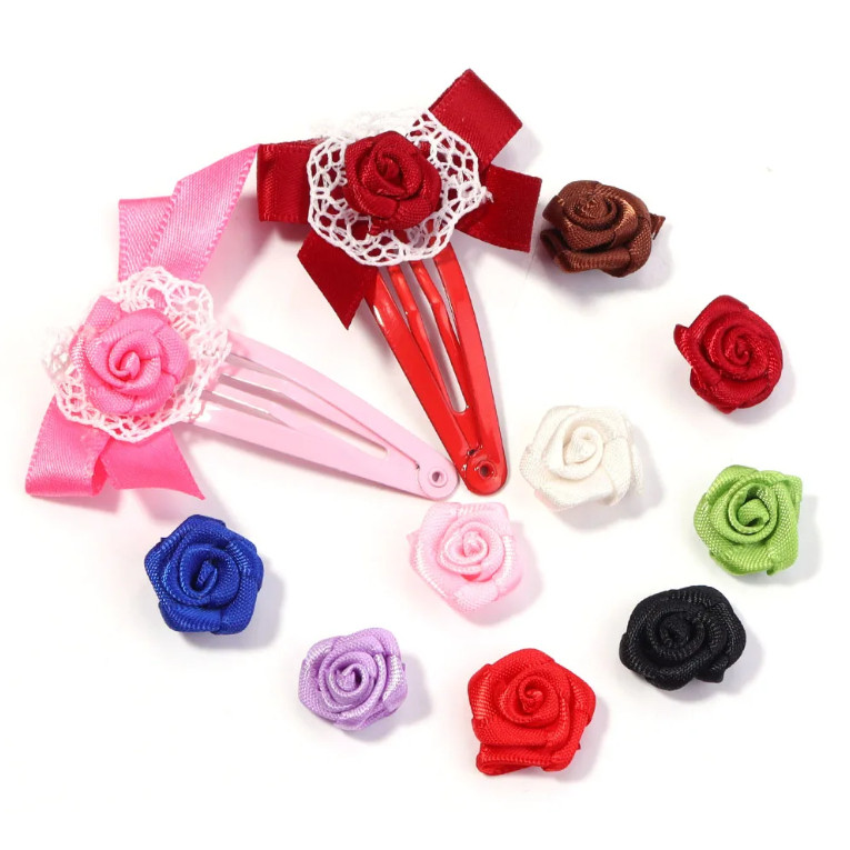 20pcs 15mm Mix Color small rose flower mini handmade satin ribbon rose head wedding scrapbooking decoration(855L) - Image 7