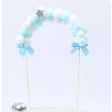 Happy Birthday Cake Topper Soft Pompom Cloud Cake Decorations Baby Shower DIY Cake Top Flags 拱门毛球生日烘培蛋糕插卡(734L) - Image 12