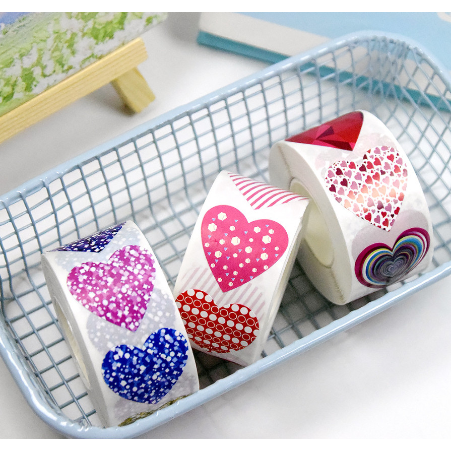 6pcs/500pcs Heart Round Shaped Label Sticker Scrapbooking Gift Packaging Seal Birthday Party Wedding Supply (1374L) - Image 3