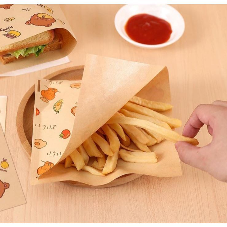 20pcs Triangle Paper Bag for Food Wrapping Disposable Burger Sandwich Bread Greaseproof Paper Bag No Need to Fold(3200L) - Image 3