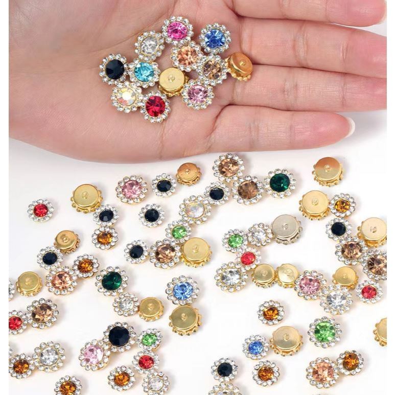 5pcs 10mm Flower Rhinestones Beads Jewelry Making Silver Gold Claw Flatback Crystal Cabochon Sew On Hair Clip (3241L) - Image 2