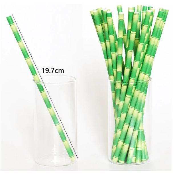 5/10pcs/lot Green Bamboo Paper Straws Happy Birthday Wedding Decorative Event Tropical Party(3252L) - Image 6
