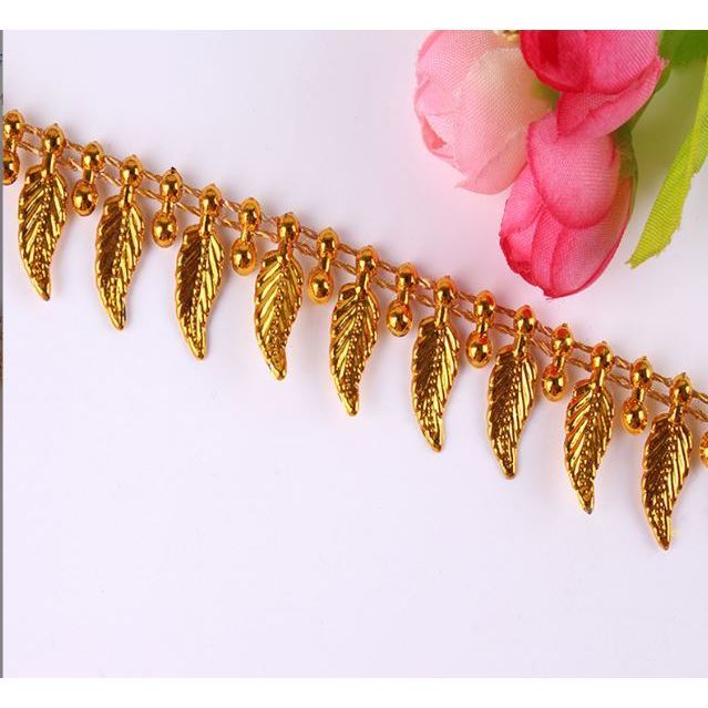 1yard 2cm Gold Silver Leaf Chain Plastic beads Ribbon For Cosplay Performance Sewing Accessories DIY Crafts 吊坠珠链(1550L) - Image 10