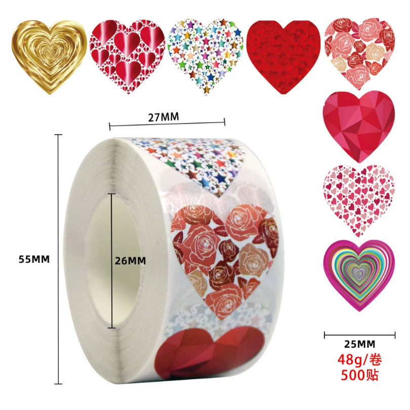 6pcs/500pcs Heart Round Shaped Label Sticker Scrapbooking Gift Packaging Seal Birthday Party Wedding Supply (1374L) - Image 11