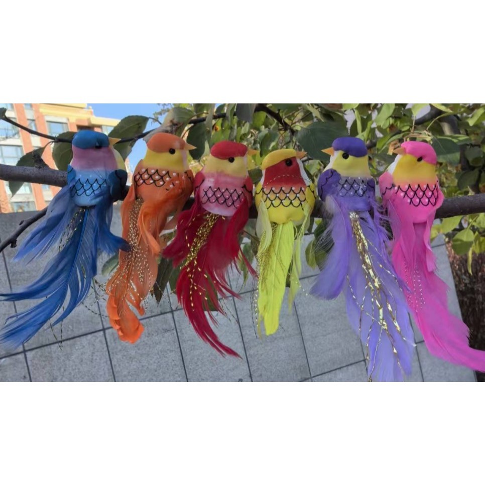 Foam Simulation Couple Birds Tree Ornament Artificial Feathers Multicolor Fake Bird Miniatures Garden Tree (4039L) - Image 3