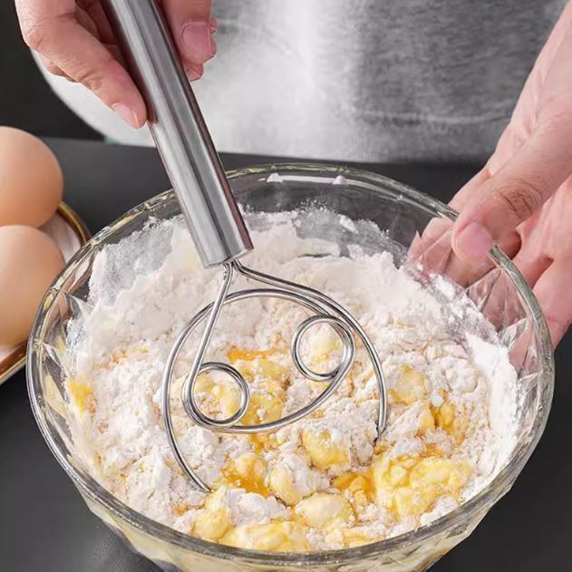Danish Dough Bread Whisk Stainless Steel Handle Kitchen Baking Tools Pastry Manual Mixer Egg Beater Self Turning(3213L)