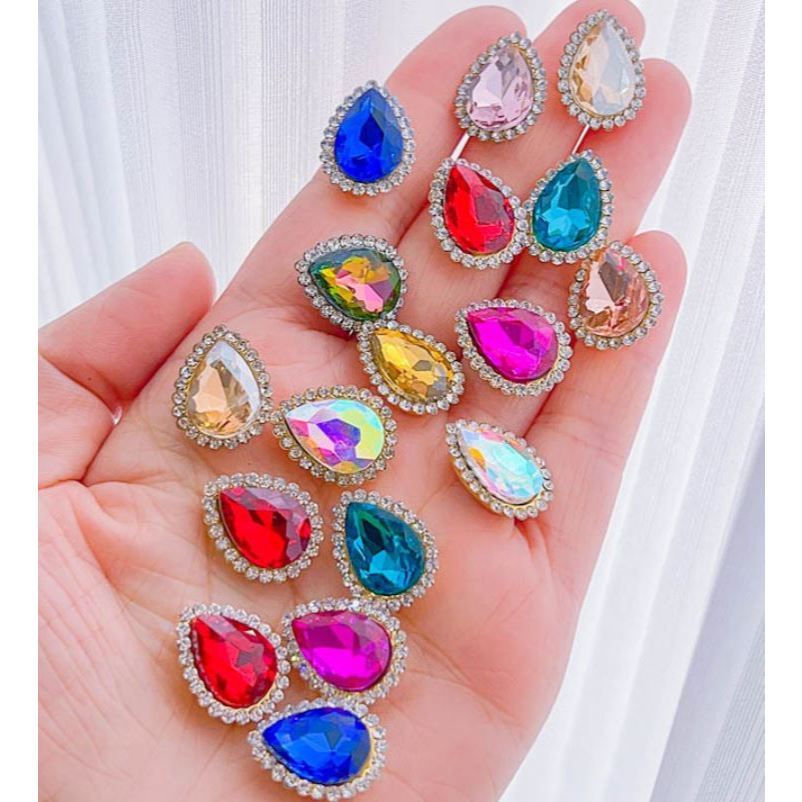 5pcs Water Drop Claw Rhinestones Gold or Silver Back for DIY Wedding Dress Shoes Decoration Accessories (3242L)