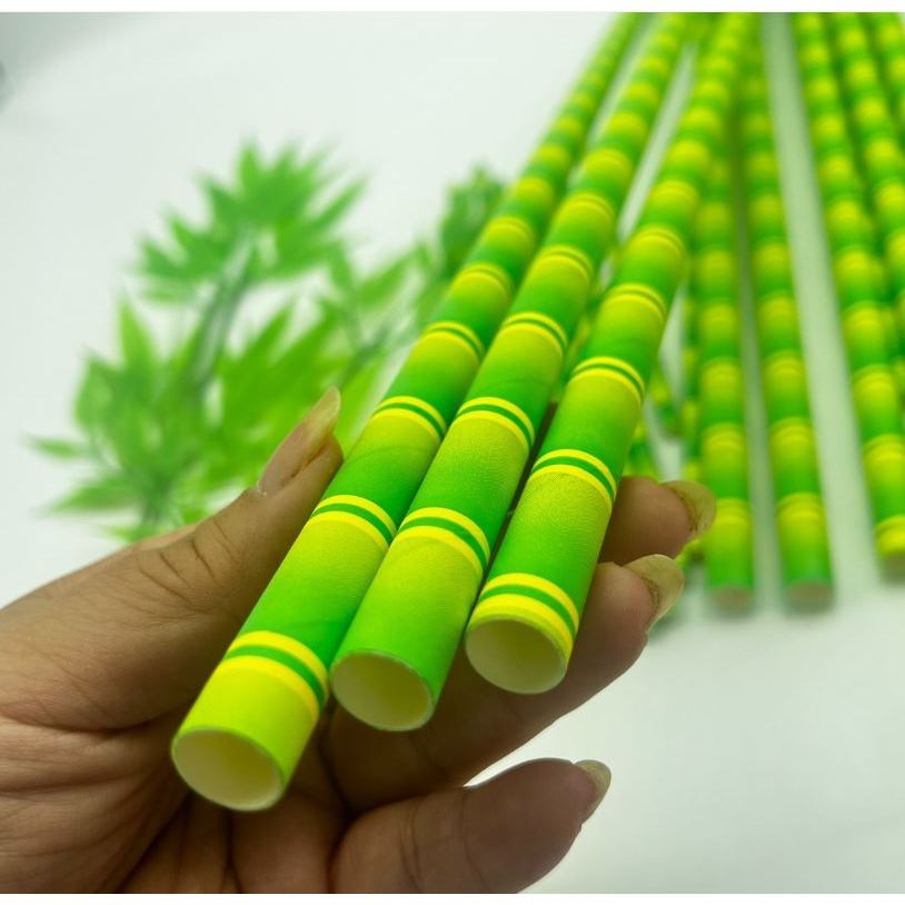 5/10pcs/lot Green Bamboo Paper Straws Happy Birthday Wedding Decorative Event Tropical Party(3252L) - Image 4