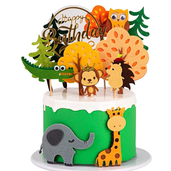 Cyuan Felt Green Trees Cake Toppers Woodland Jungle Party Happy Birthday ChildrenPartyBabyShowerBoyCakeDecoration(1145L)