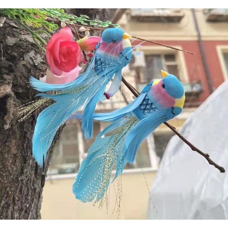 Foam Simulation Couple Birds Tree Ornament Artificial Feathers Multicolor Fake Bird Miniatures Garden Tree (4039L) - Image 4