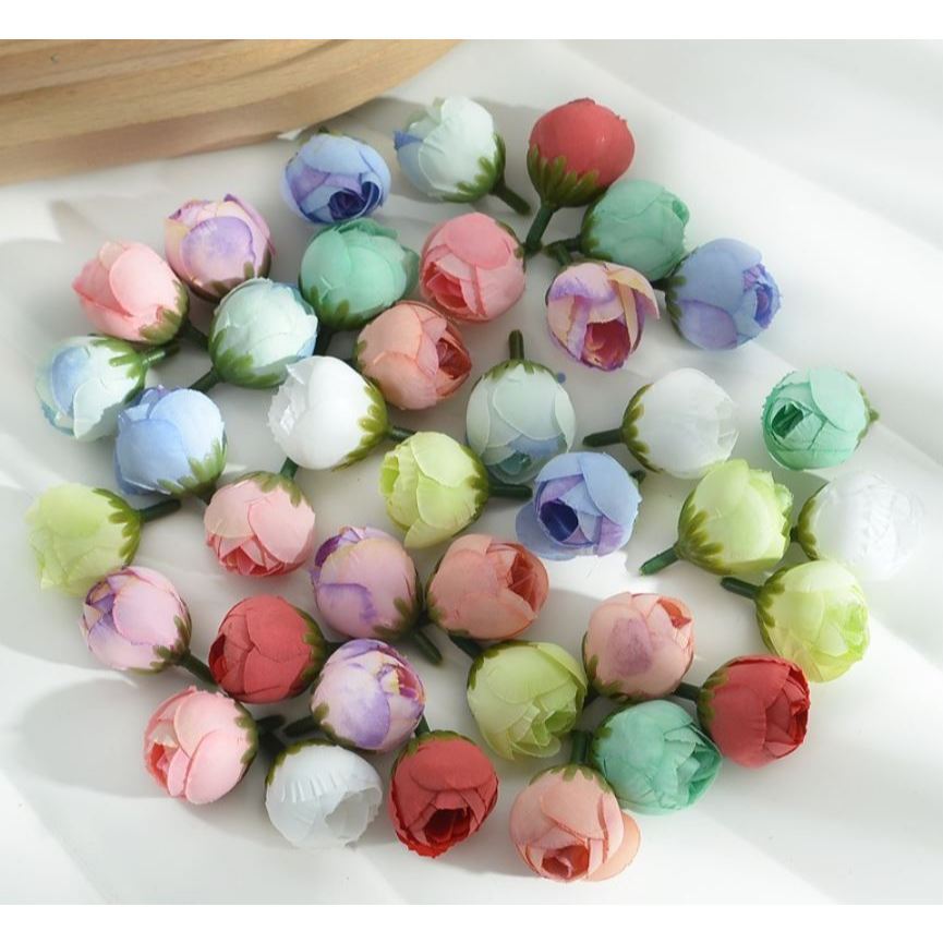 5pcs Mini Tea Bud 2cm Artificial Rose DIY Production Wrist Flower Material Accessories Straw Hat Hair Card Decor(3240L)