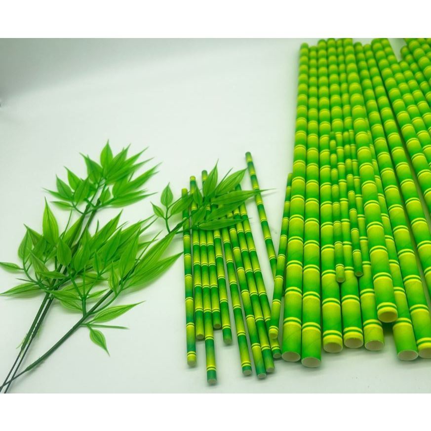 5/10pcs/lot Green Bamboo Paper Straws Happy Birthday Wedding Decorative Event Tropical Party(3252L) - Image 3