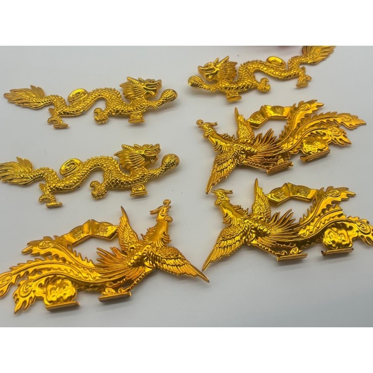 Plastic Golden Dragon and Phoenix Double-Sided 3D Ornament 塑料金龙凤凰双面立体摆件 (4032L)