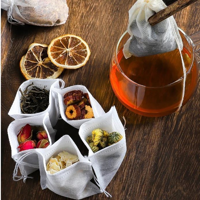 100Pcs Tea Filter Bags, Disposable Tea Bags Drawstring Empty Tea Infuser Seal Filter Tea Bags for Loose Leaf Tea (3202L)