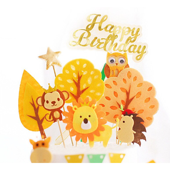 Cyuan Felt Green Trees Cake Toppers Woodland Jungle Party Happy Birthday ChildrenPartyBabyShowerBoyCakeDecoration(1145L) - Image 4