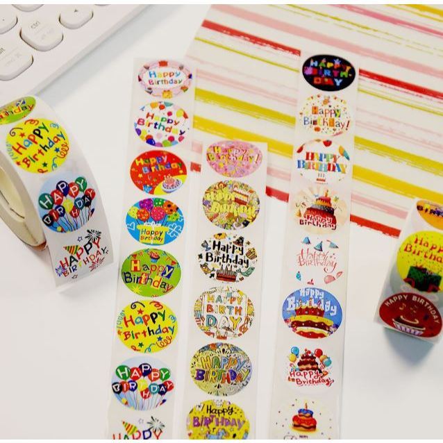 500pcs Adorable Round Happy Birthday Sticker In Designs Kawaii Stationery Cute Things Love 生日祝福贴纸 (2432L)