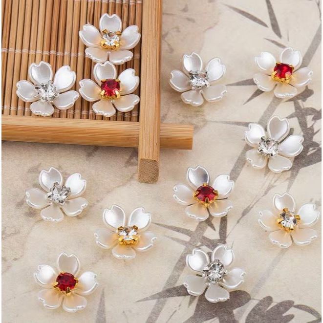 10pcs Imitation Pearl Rhinestone Flower Design Charms Decorative Buttons For Hats Clothes DIY (3239L)
