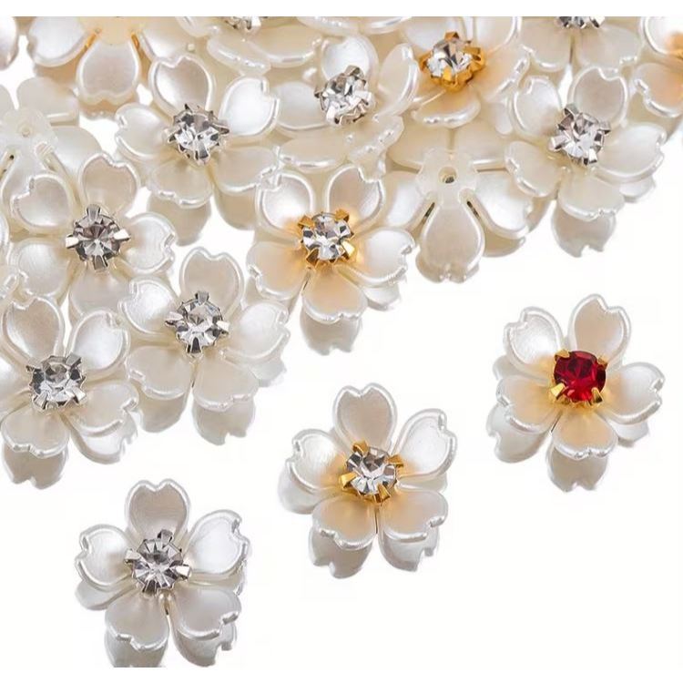10pcs Imitation Pearl Rhinestone Flower Design Charms Decorative Buttons For Hats Clothes DIY (3239L) - Image 2