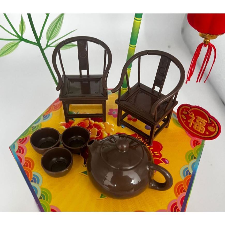 Mid-Autumn Festival Pine Tree and Moon Ornament Grand Master's Chair Teacup Teapot Ornament Folding Pagoda Decor (3253L)