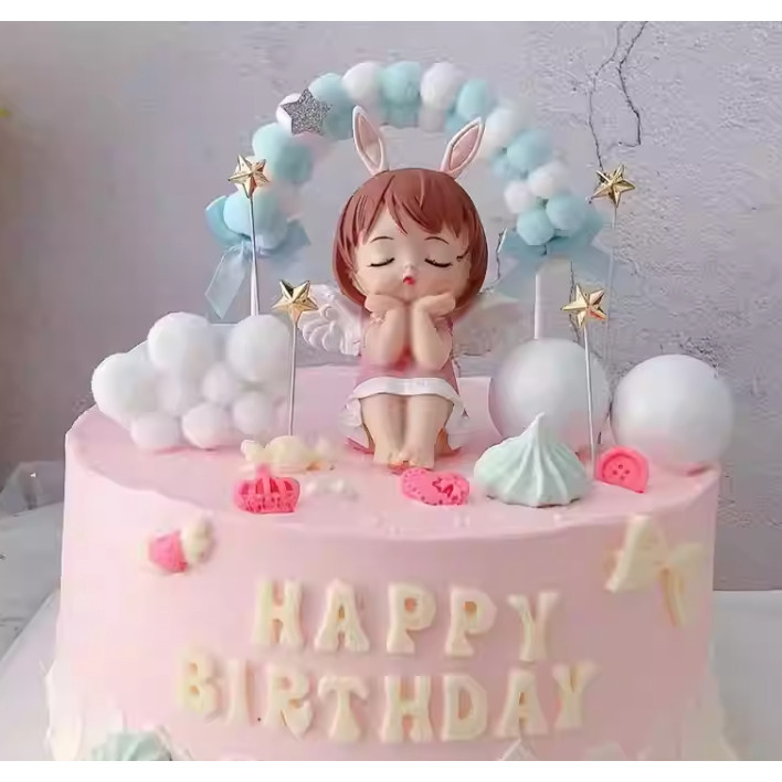 Happy Birthday Cake Topper Soft Pompom Cloud Cake Decorations Baby Shower DIY Cake Top Flags 拱门毛球生日烘培蛋糕插卡(734L) - Image 5