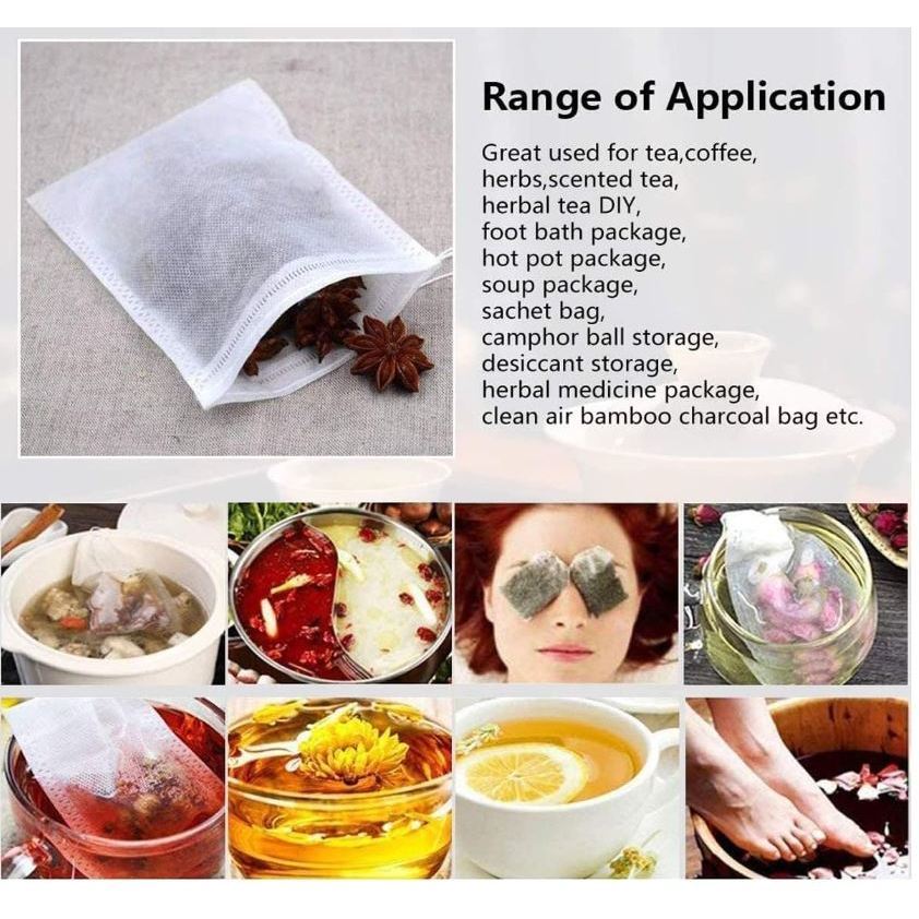 100Pcs Tea Filter Bags, Disposable Tea Bags Drawstring Empty Tea Infuser Seal Filter Tea Bags for Loose Leaf Tea (3202L) - Image 7