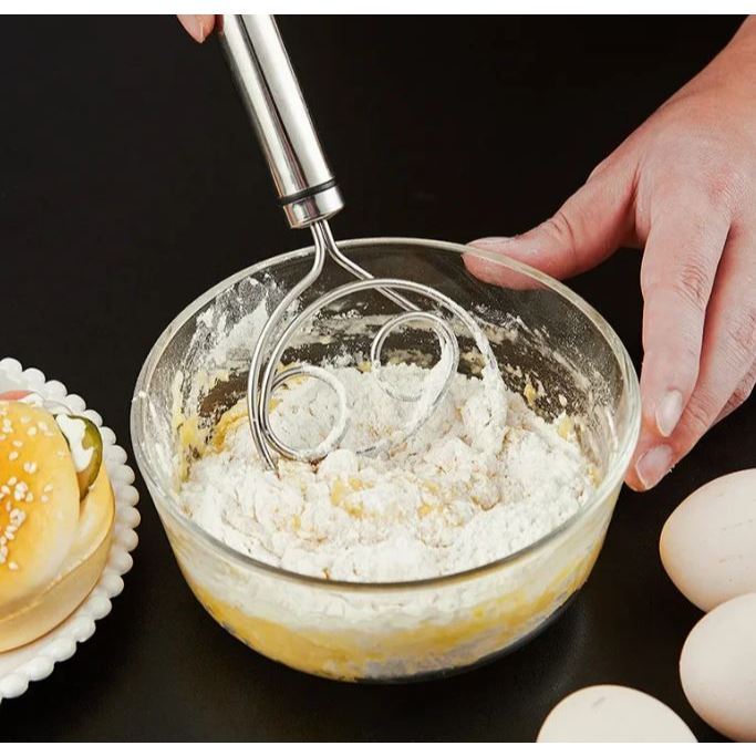Danish Dough Bread Whisk Stainless Steel Handle Kitchen Baking Tools Pastry Manual Mixer Egg Beater Self Turning(3213L) - Image 4