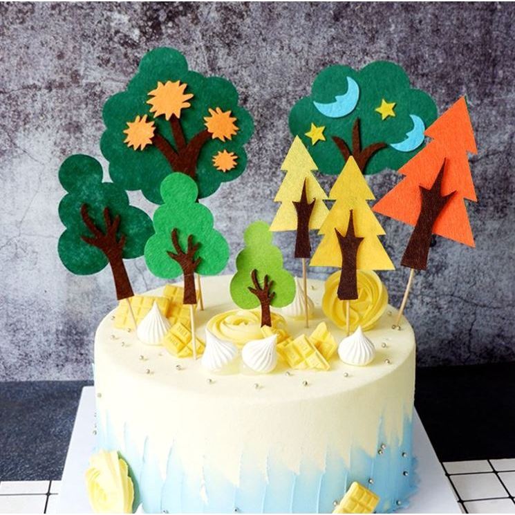 Cyuan Felt Green Trees Cake Toppers Woodland Jungle Party Happy Birthday ChildrenPartyBabyShowerBoyCakeDecoration(1145L) - Image 5