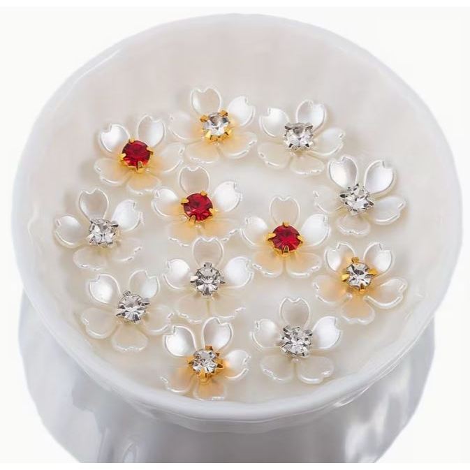 10pcs Imitation Pearl Rhinestone Flower Design Charms Decorative Buttons For Hats Clothes DIY (3239L) - Image 5
