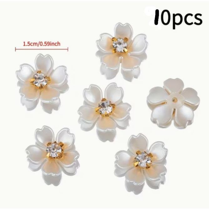 10pcs Imitation Pearl Rhinestone Flower Design Charms Decorative Buttons For Hats Clothes DIY (3239L) - Image 7