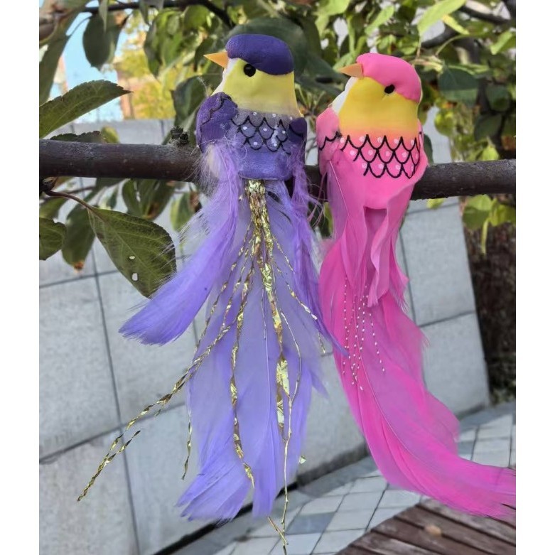 Foam Simulation Couple Birds Tree Ornament Artificial Feathers Multicolor Fake Bird Miniatures Garden Tree (4039L) - Image 2