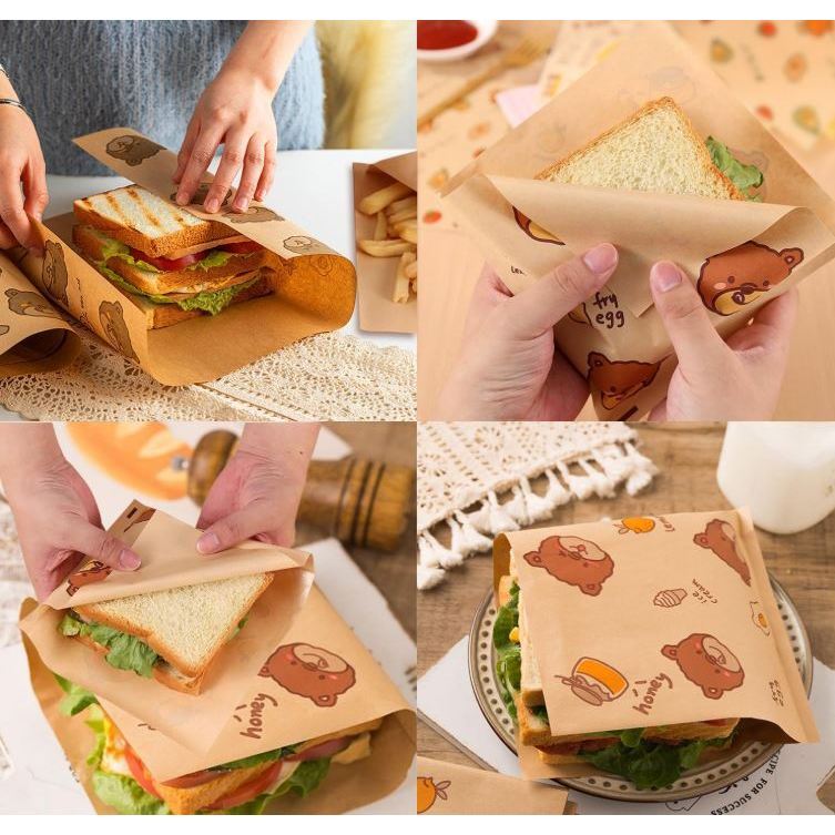 20pcs Triangle Paper Bag for Food Wrapping Disposable Burger Sandwich Bread Greaseproof Paper Bag No Need to Fold(3200L) - Image 5