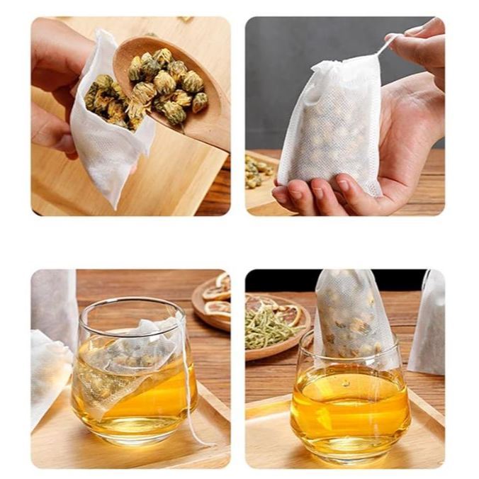 100Pcs Tea Filter Bags, Disposable Tea Bags Drawstring Empty Tea Infuser Seal Filter Tea Bags for Loose Leaf Tea (3202L) - Image 8