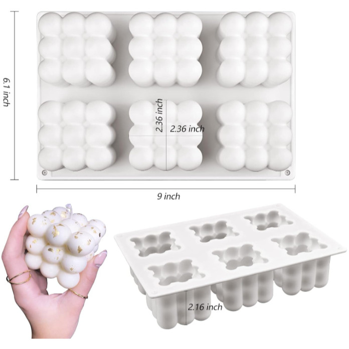 1/6Cavity 3D Bubble Cube Silicone Mold for Candles Soap Making, Bubble Cake Mold for Baking Dessert Mousse Cake(3206L) - Image 6