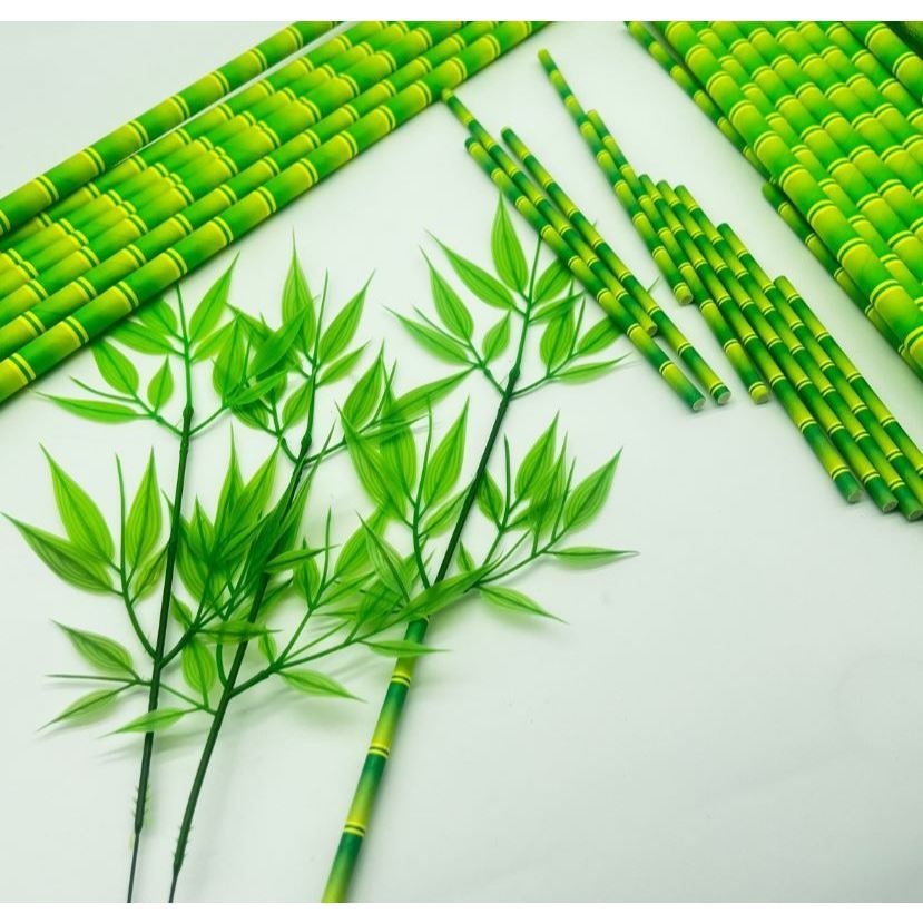 5/10pcs/lot Green Bamboo Paper Straws Happy Birthday Wedding Decorative Event Tropical Party(3252L) - Image 2