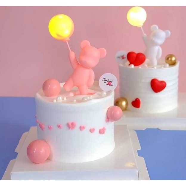 Cute Glowing Balloon Pink Gold Bear Love Cake Topper Valentine's Day Gift Baby Birthday Baking Dessert Decor(2009L) - Image 3