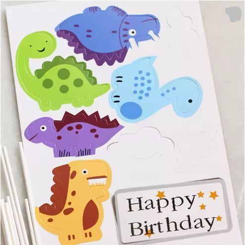 Dinosaur Theme Paper Birthday Cake Toppers Green Cute Dinosaur Baby Cake ToppersForBoysBirthdayCupcakeDecorations(1308L) - Image 12